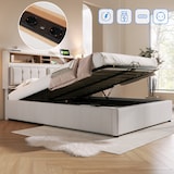 thumbnail of Merax Polsterbett Doppelbett mit USB C Steckdose Ladefunktion  Kopfteil, Stauraumbetten Bettgestell aus Leinen 140x200, Beige