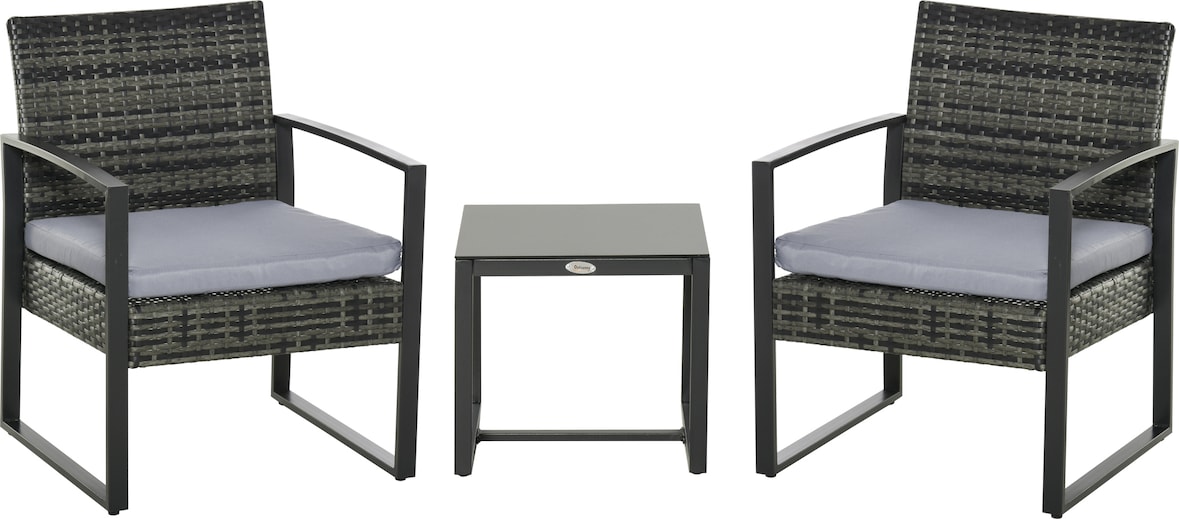 Outsunny Conjunto de Muebles de Ratán Jardín 3 Piezas Mesa y 2 Sillones Gris