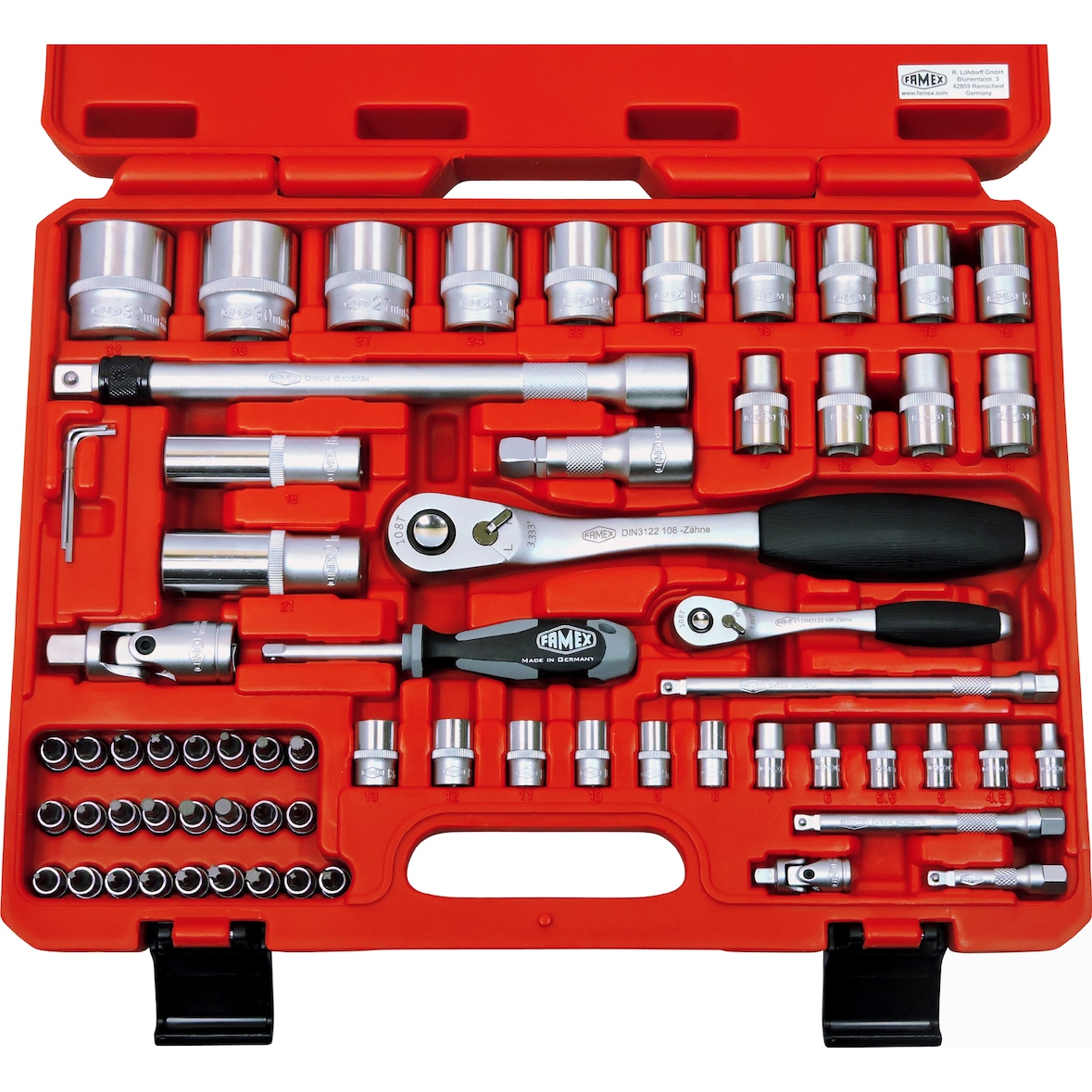 FAMEX 580-16 Profi Werkzeugkoffer 66-tlg - Ratschenkasten Steckschlüsselsatz - PROFESSIONAL