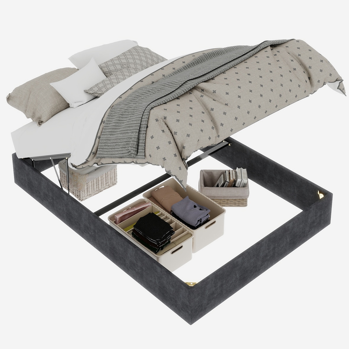 Bett 140x200 cm aus Stoff mit modernem Design, stabiler Konstruktion und elegantem Kopfteil – stilvolles Schlafzimmermöbel Grau