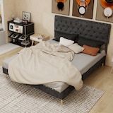 thumbnail of Polsterbett Doppelbett Stoffbett mit Stauraum Bettkasten Lattenrost modernes Bettgestell Komfortbett Schlafzimmer Design 160x200 Grau