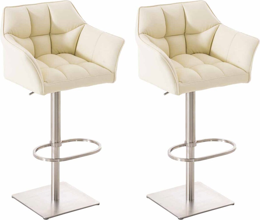 2er Set Barhocker SIHAR - Kunstleder Creme 64x45x88 cm Silber | Barstuhl Höhenverstellbar Mit Lehne Drehbar Tresenhocker Tresenstuhl Kneipenhocker