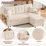 thumbnail of Merax 3-Sitzer-Schlafsofa mit Schlaffunktion, Mehrfunktionales Cord-Sofa mit Stauraum & Ausziehbett. Inkl. USB-C, Beige