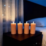 thumbnail of Relaxdays LED Kerzen, 4er Set, HxD: 18 x 7,5 cm, flackernde Flamme, Echtwachs, Rillen, flammenlose Blockkerzen, altrosa
