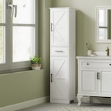 thumbnail of HOMCOM armario alto de baño estrecho con 2 puertas 1 cajón 2 estantes ajustables columna de baño estilo rústico para salón cocina 40x30x170 cm blanco
