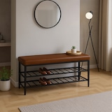 thumbnail of Relaxdays Schuhbank, gepolsterte Kunstleder-Sitzfläche, 2 Schuhablagen für 8 Paar, Schuhregal HBT 50x100x30 cm, braun