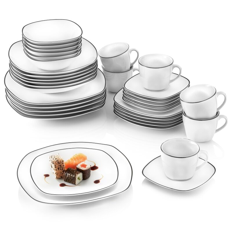 SÄNGER Porzellan Kombiservice Bilgola Black Rim 36 teilig für 6 Personen