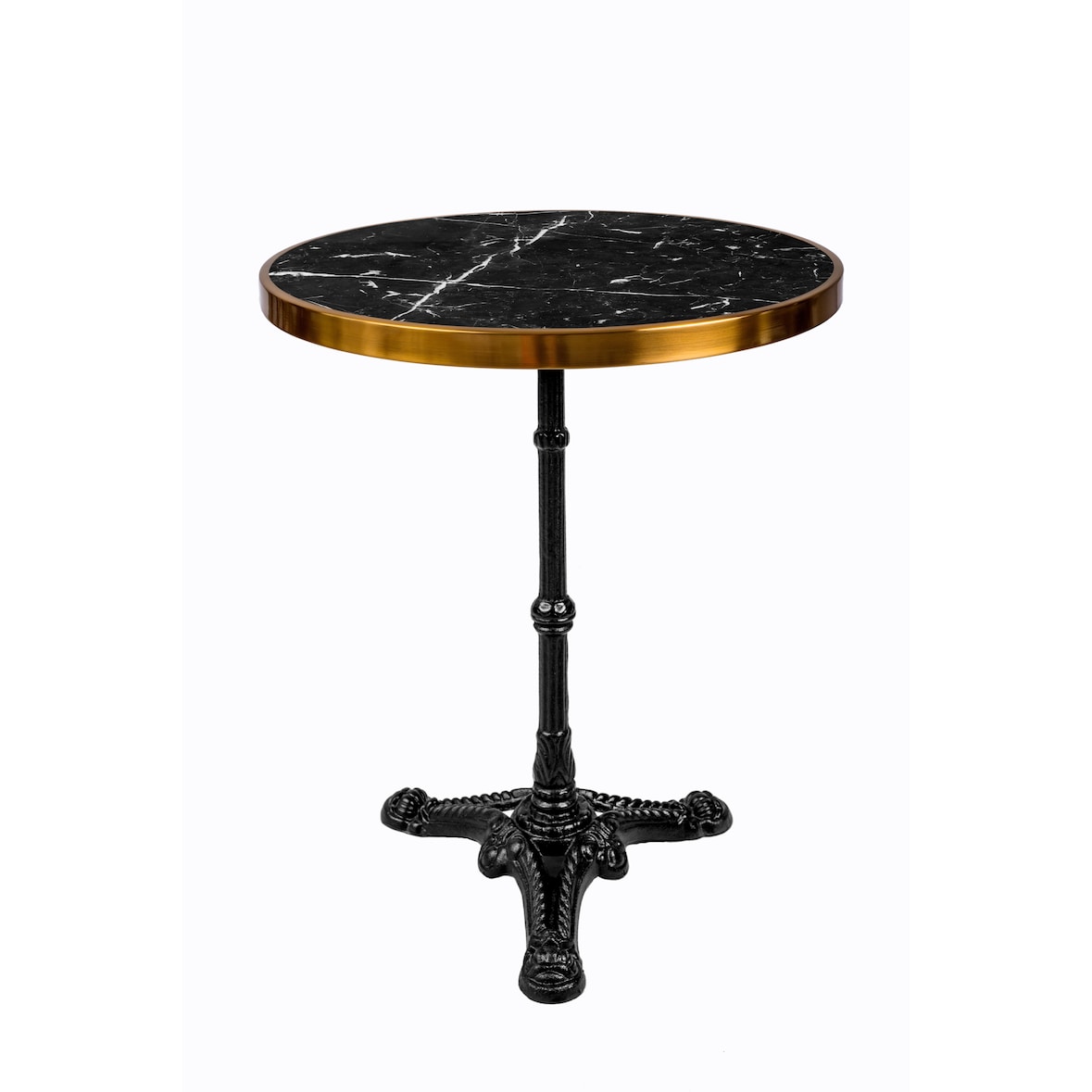 SIT Möbel Bistrotafel rond | zwart marmeren blad | messing lijst | zwart gietijzeren frame | B 57 x D 57 x H 71 cm | 09997-11 | Serie THIS & THAT