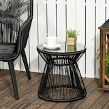 thumbnail of Outdoor-Beistelltisch PE-Rattan Schwarz mit Glasplatte, Boho-Stil, 40x40x42 cm