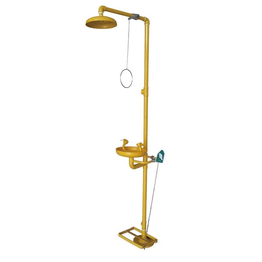 Ducha y lavaojos accionada mediante palanca o pedal marca jami. Ducha lavaojos. acero galvanizado.