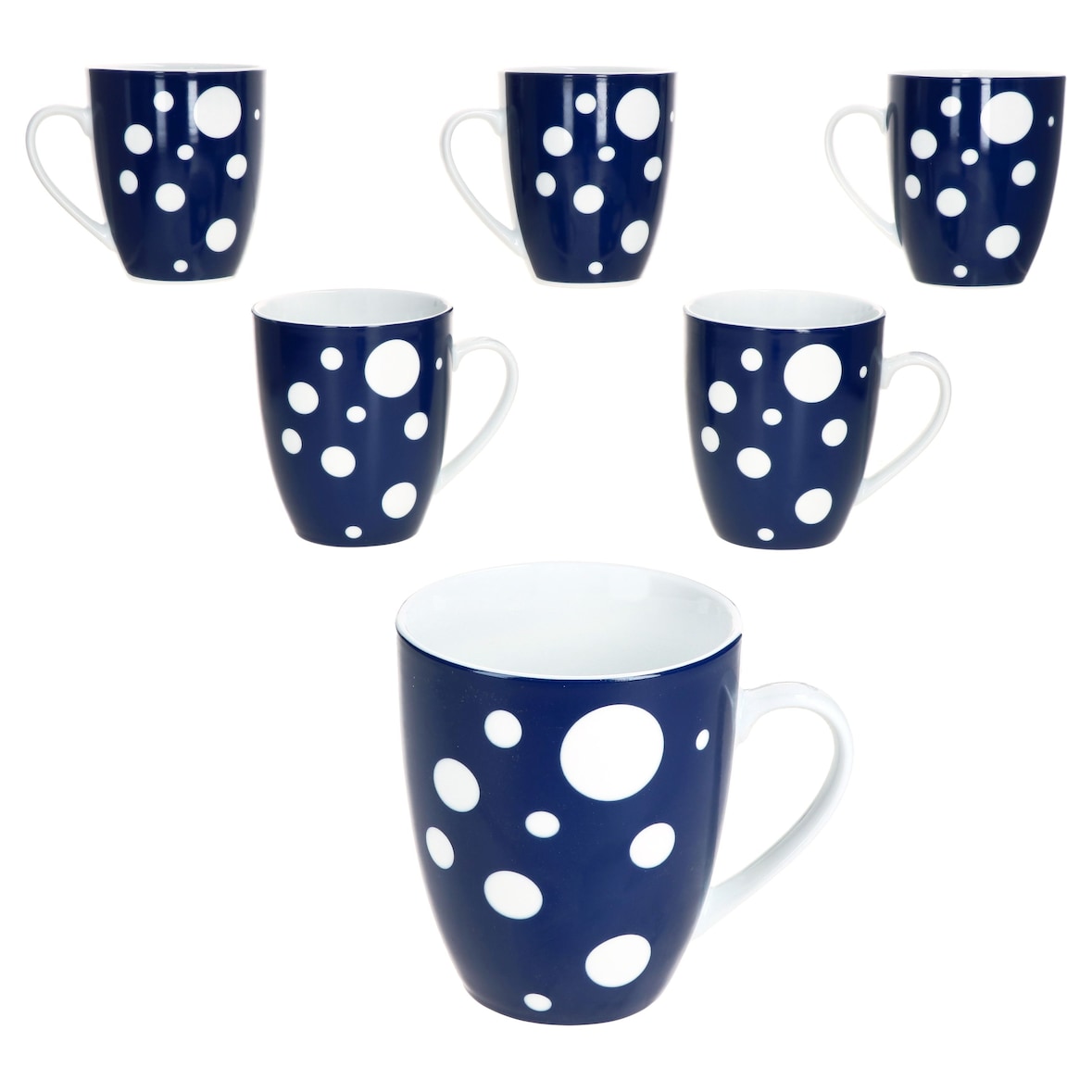Pula dunkelblau 6er Set Kaffeebecher 300ml Porzellan-Tasse 6 Pers. Punkte Tee