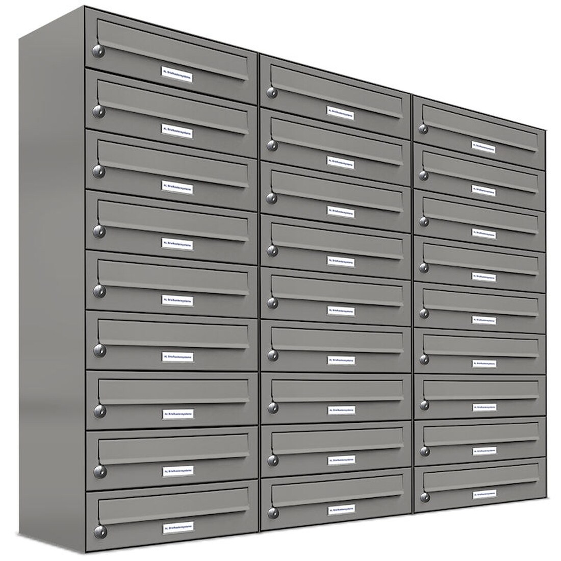AL Briefkastensysteme 27 Fächer Premium Wand Briefkasten Anlage in RAL 9007 Aluminium Grau, Post A4, robust, wetterfest, Artikelnummer: 132P27EA3P9007