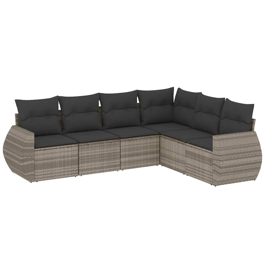 vidaXL 6-tlg. Garten-Sofagarnitur mit Kissen Hellgrau Poly Rattan