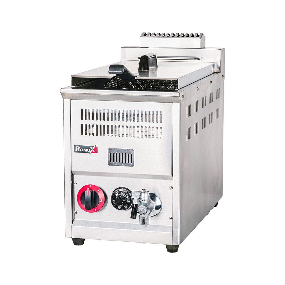 Romux® Friteuse À Gaz Naturel Professionnelle 17 Litres Simple de Table | Friteuse en Acier Inoxydable avec Robinet de Vidange 12000 W