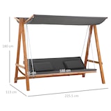 thumbnail of Hollywoodschaukel 3-Sitzer Holz Grau 225,5x113x180 cm, mit Bettfunktion & Dach