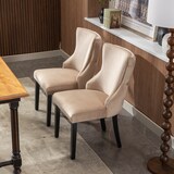 thumbnail of Esszimmerstuhl Set 2 Samt Beige 50x41x91 cm mit Rückenlehne, Knopfsteppung, Massivholzgestell, stabiler Vierfußstuhl für Küche
