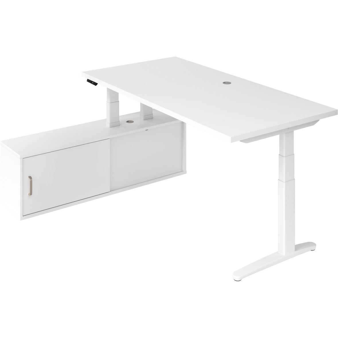 Sitz-Stehtisch 200x100x65/130cm + Sideboard Weiß/Weiß