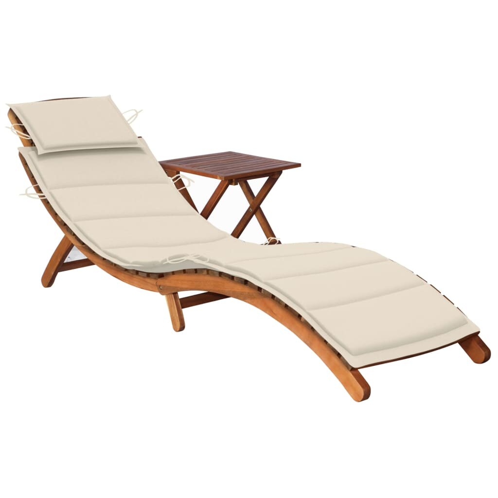 Helloshop26 - Liegestuhl Liegestuhl Sonnenbad Gartenbett Terrasse Gartenmöbel mit Tisch und Kissen Akazienholz 02_0012627