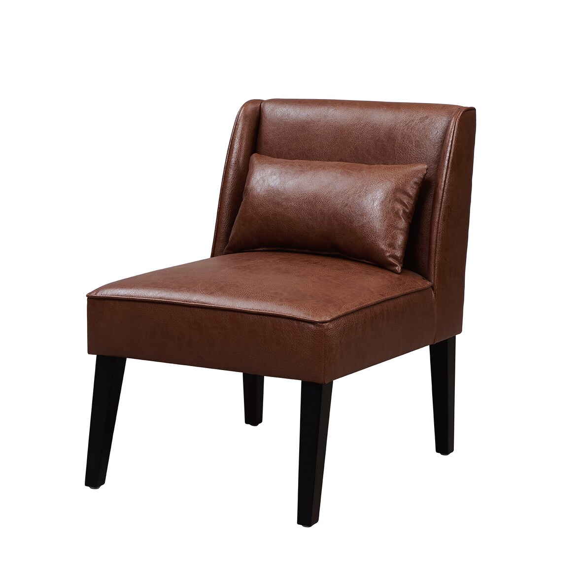 Teamson Home Marc Lounge Stoel - Bruin Leer - Met Kussen Rugsteun en Solide Houten Poten - 24.5 x 29 x 30 (Inch)