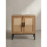 thumbnail of Waschbeckenunterschrank Eiche-Optik 60x60x40 cm mit Türen, Badezimmerschrank mit Rattangeflecht, Unterschrank Stehend, Badschrank Midischrank Klein