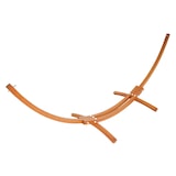 thumbnail of Hängematte mit Gestell HWC-J46, Hängeschaukel, bis 200kg Holzgestell FSC®-zertifiziert 320cm ~ braun, Matte creme-weiß