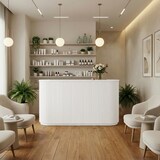 thumbnail of Empfangstresen mit Stauraum, vertikal gestreift, kleine Theke für Kosmetikstudios, Shops und Empfangshallen Weiß 200×60×100cm【B Tiaowen 200】