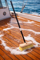 thumbnail of Schrubber Wischer mit Teleskopstiel stufenlos ausziehbar lange Natur-Borsten Terrasse Schiff Boot Ankerschrubber Bootsschrubber