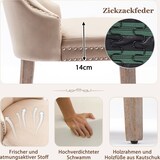 thumbnail of Esszimmerstuhl 2er Set Beige 95x64x54 cm Samt Polsterstuhl mit Retro Zugring und Zierknöpfen, höhenverstellbare Beine aus Massivholz