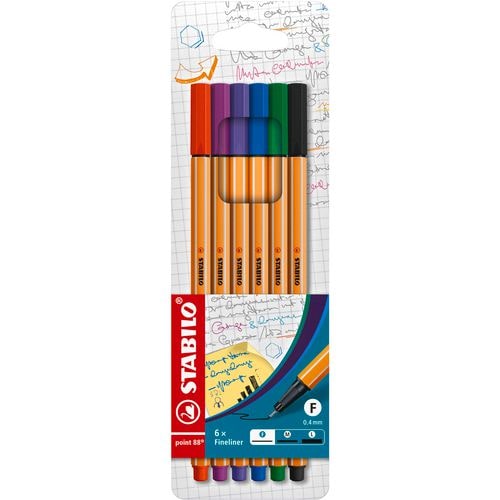 STABILO point 88 fineliner, etui van 6 stuks in geassorteerde kleuren