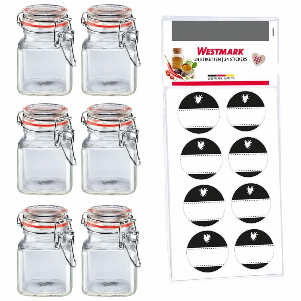 Westmark 6 Drahtbügelgläser, 100 ml + 8 Dekoetiketten, 665822E6