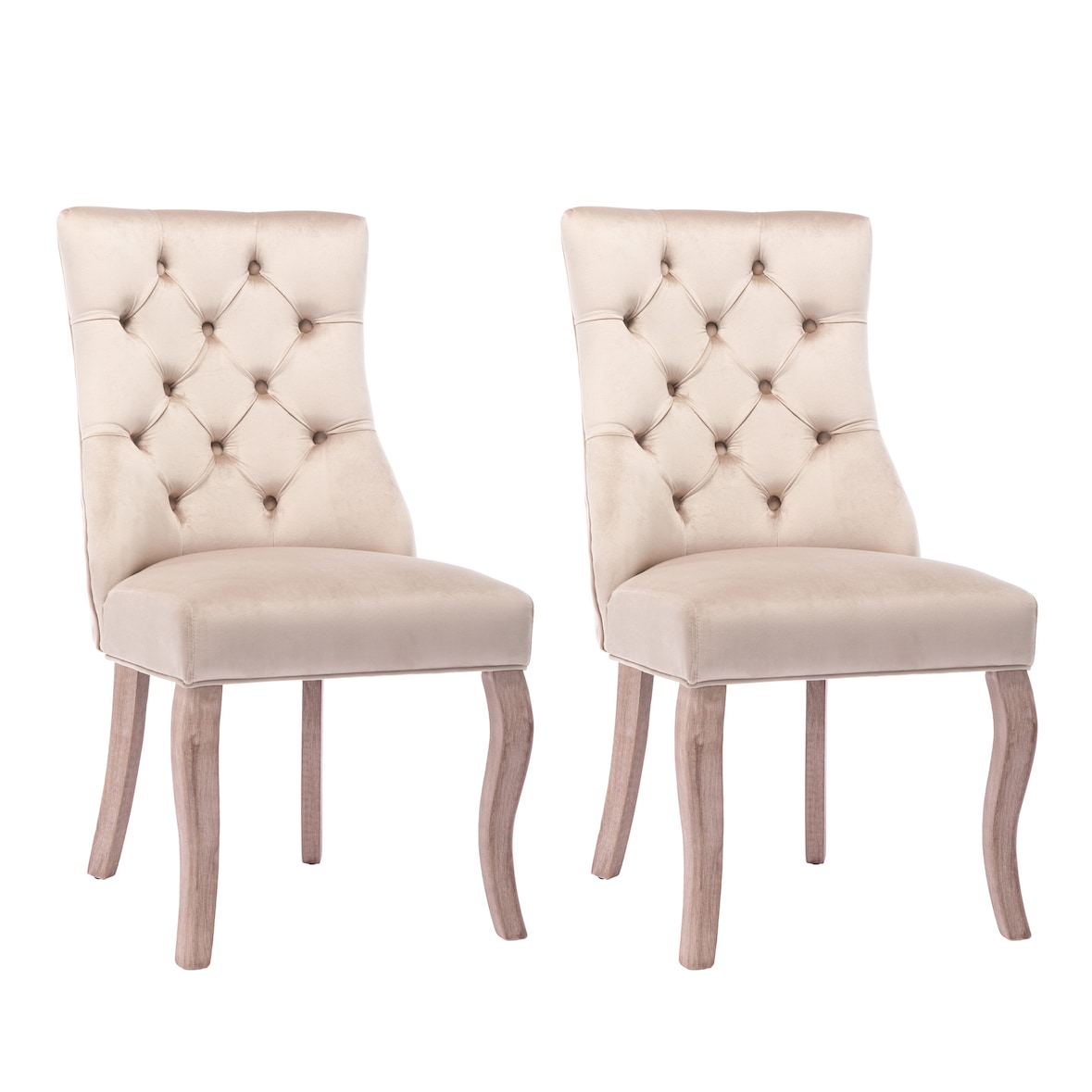 Merax Esszimmerstühle 2 Stk. Polsterstuhl Wohnzimmer mit Rückenlehne Beige Samt