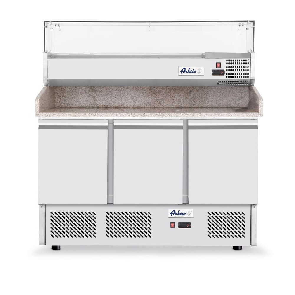 Pizzawerkbank met 3 deuren en koelvitrine 380+40L, Arktic, 254L, 230V/400W, 1365x700x(H)1030mm