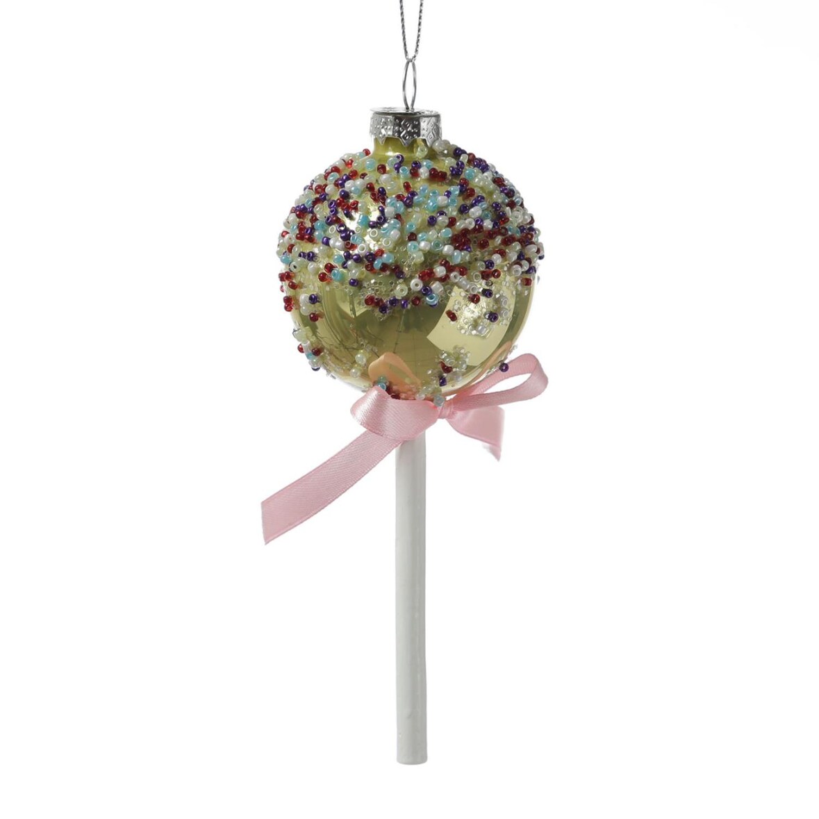 Weihnachtsbaumschmuck Lolli Cake Pop mit Perlen Glas H: 16cm gold
