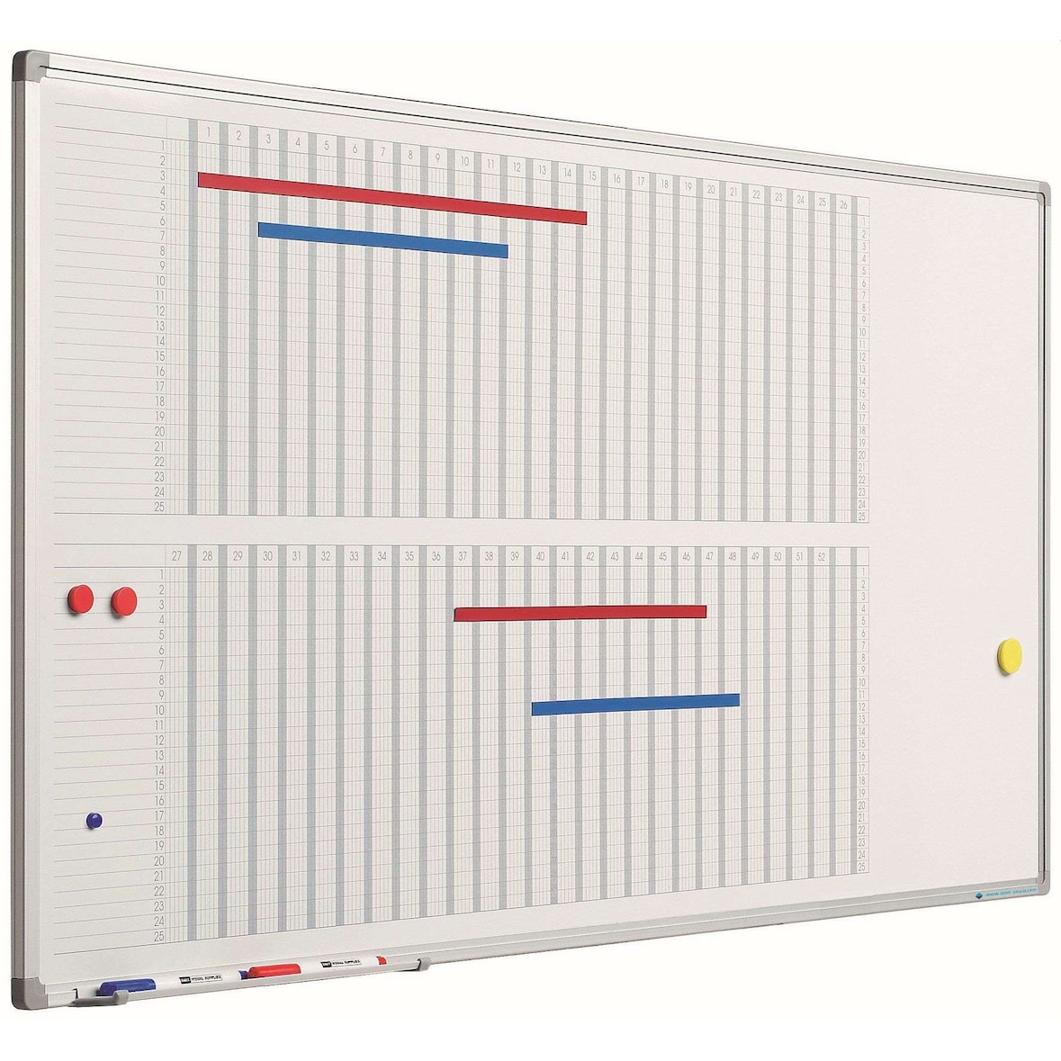 PROREGAL 53-Wochen-Planer magnetisches Whiteboard Slim, HxB 60x120cm, 8mm-Platte, inkl. Befestigungsmaterial & Stiftablage, Sublimationsstahl, Weiß