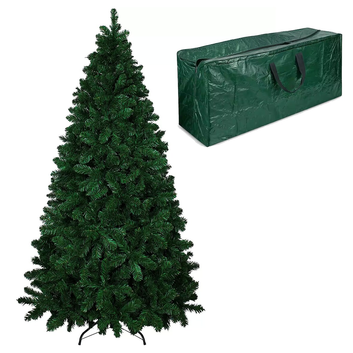 Albero Di Natale 150 Cm Con Sacca 455 Rami Foltissimo Rami A Gancio Base A Croce In Metallo Doppia Foglia Colorata In PVC (150 Cm, 455 Rami)