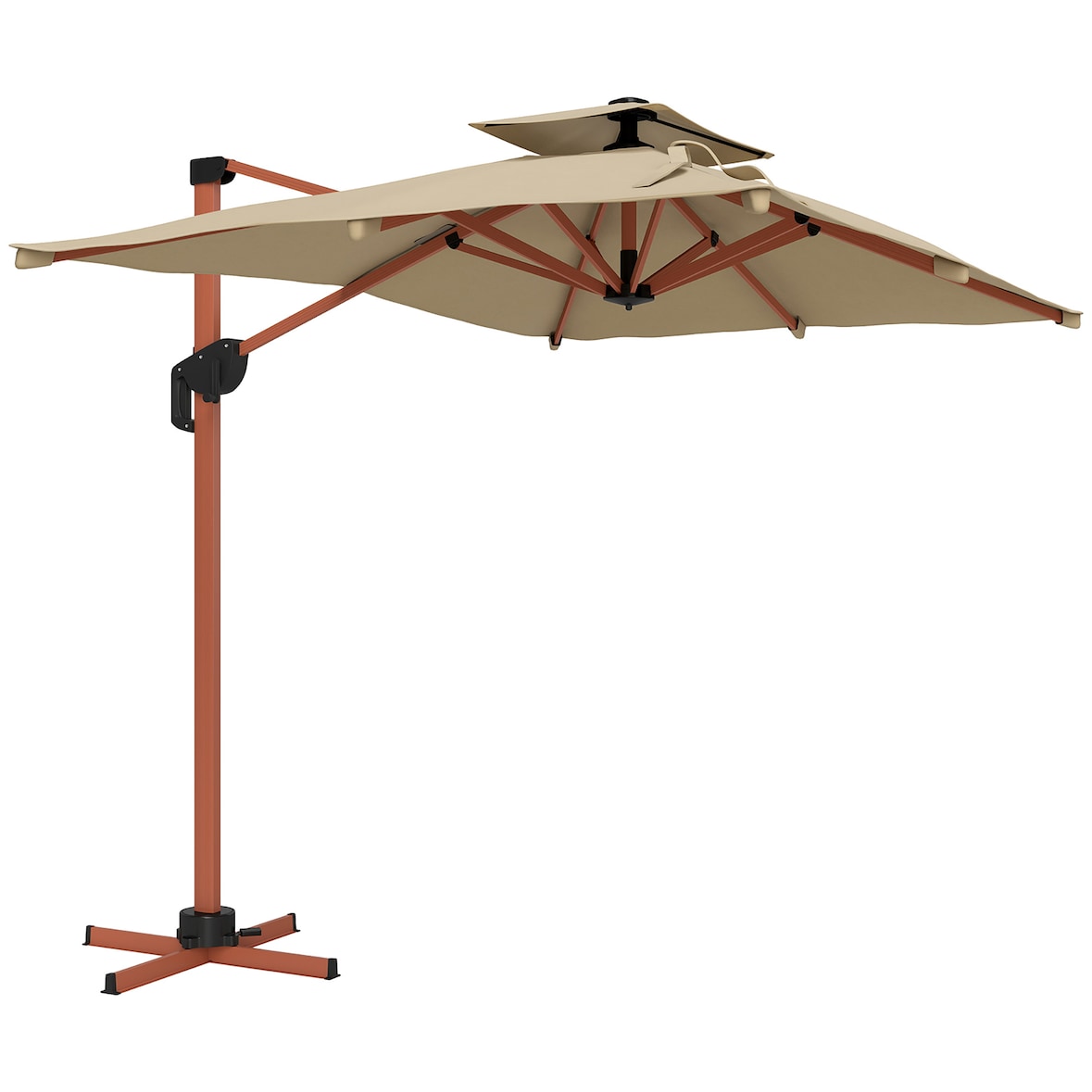 Outsunny sombrilla de jardín 300x198x252 cm parasol excéntrico de aluminio con manivela inclinación ajustable doble techo base cruzada giratoria 360°