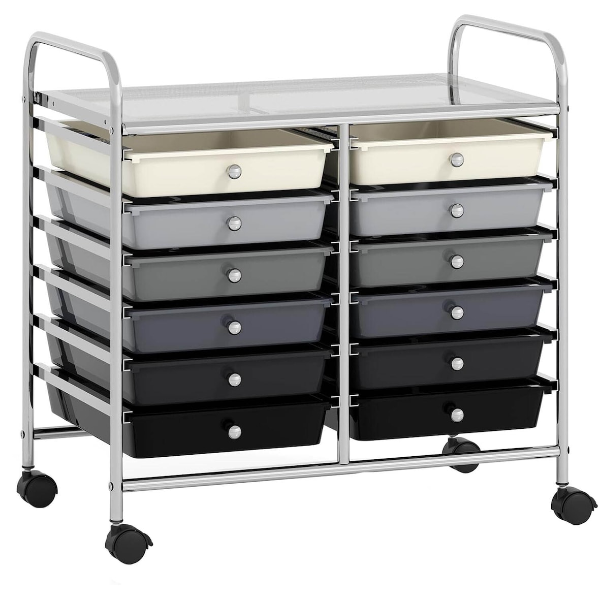 COSTWAY Carrinho com rodas com 12 gavetas empilháveis, contentor com rodas com estrutura e prateleira em metal, 64 x 38 x 62 cm (preto misto)