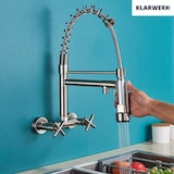 thumbnail of Björn |  Grifo de cocina profesional para hostelería plata cepillada | de acero inoxidable con dos duchas | Grifo doble lavabo pared restaurante