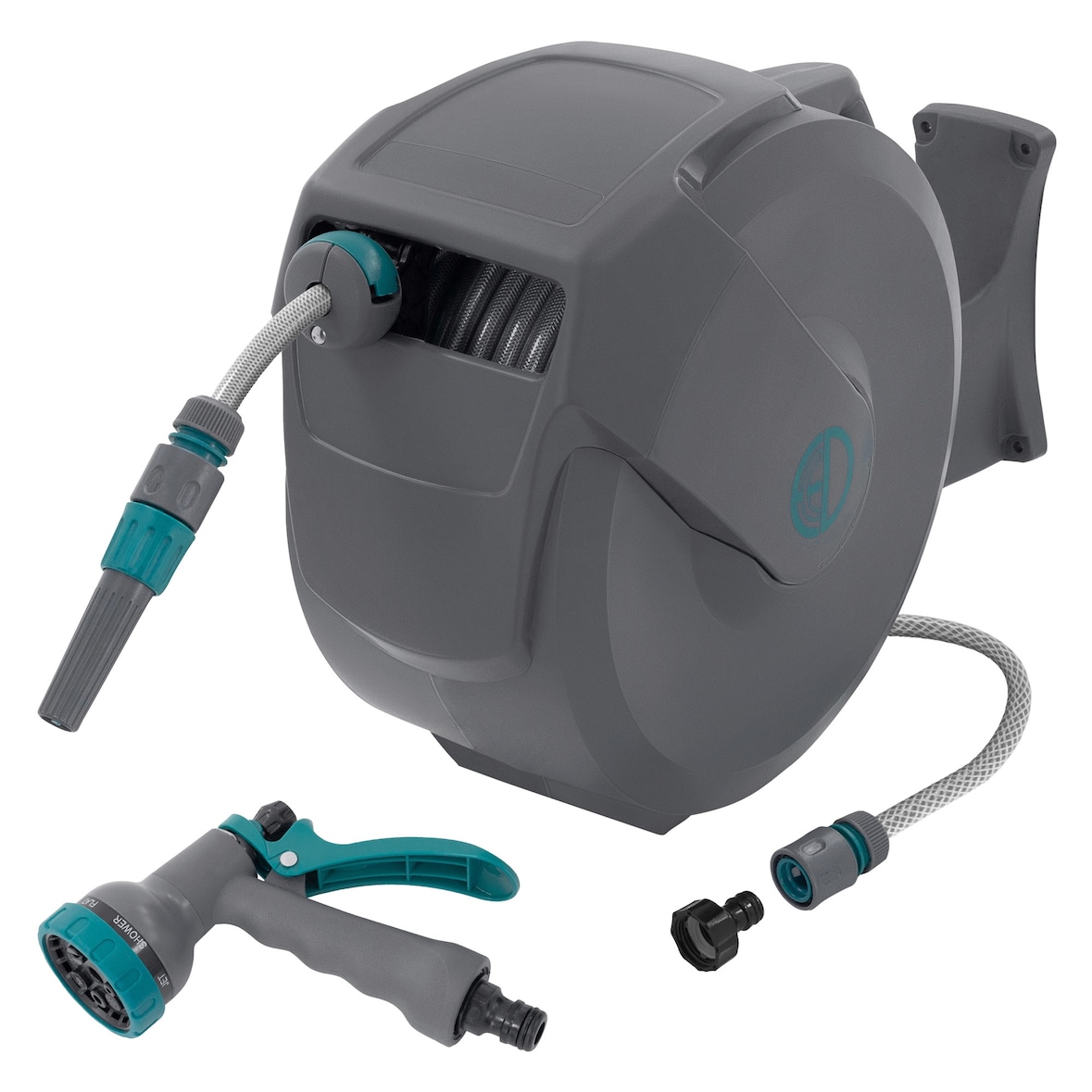 ECD Germany Schlauchaufroller 20+2 m Wand-Schlauchbox RollUp 9 Sprühfunktionen 180° Schwenkbar Automatik Gartenschlauch
