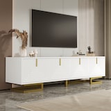 thumbnail of TV-Schrank 160x38x44 cm mit strukturierten Türen, goldenen Akzenten, verstellbaren Füßen und integriertem Stauraum