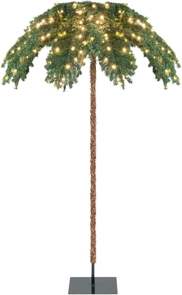 COSTWAY 180 cm Palma artificiale Albero artificiale illuminato con 250 luci LED in bianco caldo, con 813 punte e supporto in metallo
