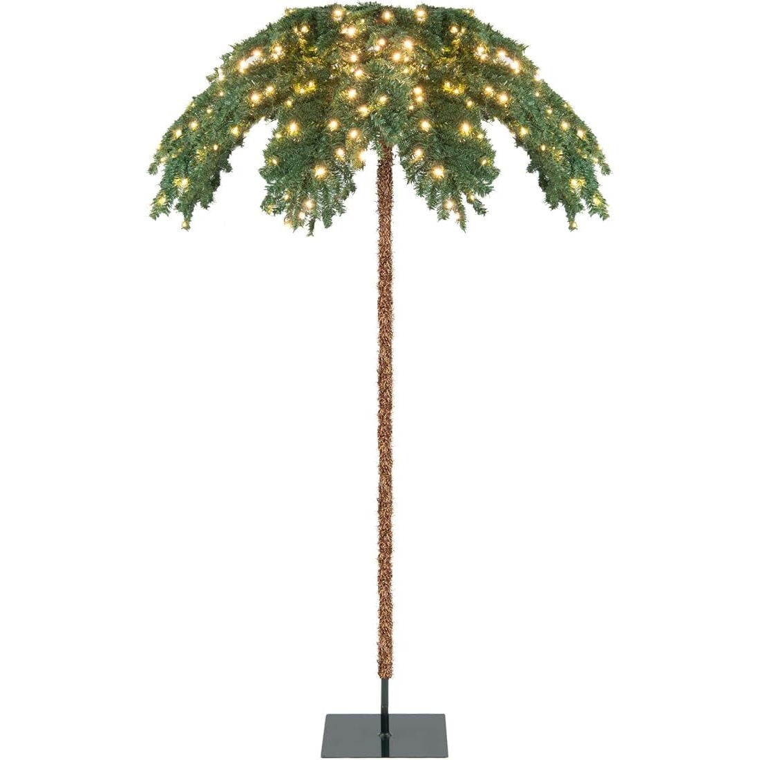 COSTWAY 180 cm Palma artificiale Albero artificiale illuminato con 250 luci LED in bianco caldo, con 813 punte e supporto in metallo