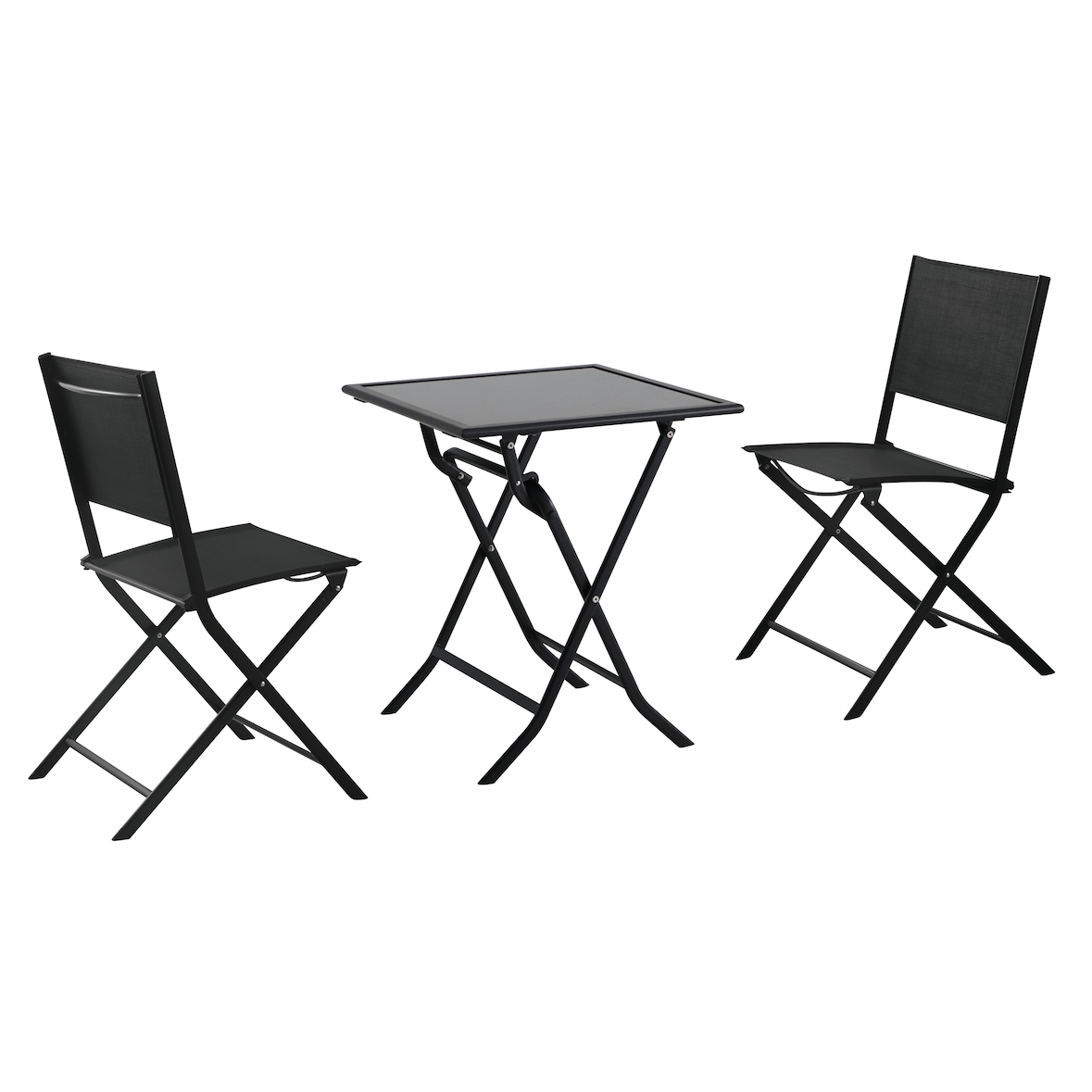 METRO PROFESSIONAL Set de terrasse SANTORINI, 3 pièces, textilène/acier/verre, 1 table, 2 chaises, pliantes, noir