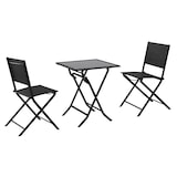 thumbnail of METRO PROFESSIONAL Set de terrasse SANTORINI, 3 pièces, textilène/acier/verre, 1 table, 2 chaises, pliantes, noir