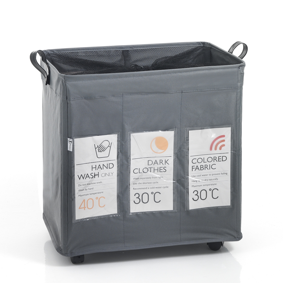 Oreste Luchetta Cesto GRANT B X3 biancheria grigio 3 sacche ruote maniglie etichette H57 L55 P36