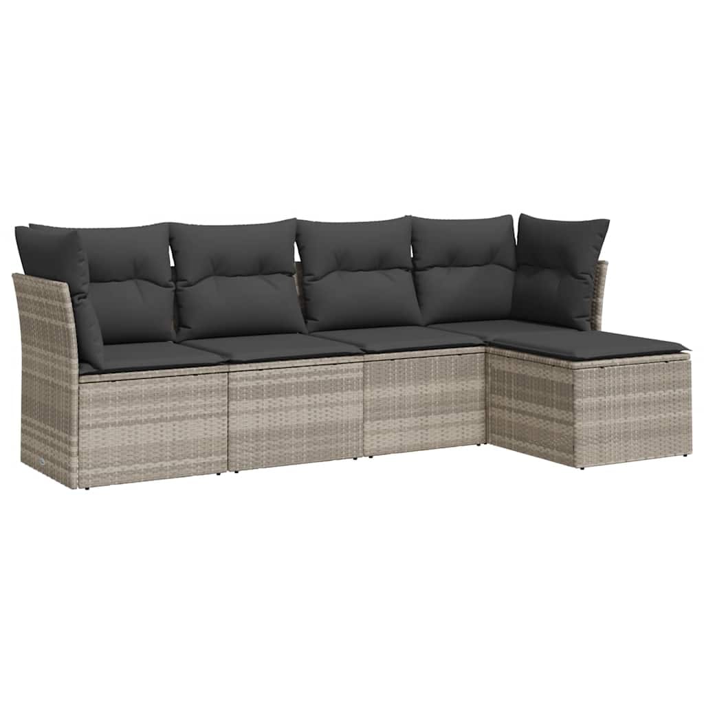 vidaXL 5-tlg. Garten-Sofagarnitur mit Kissen Hellgrau Poly Rattan