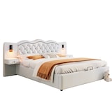 thumbnail of Merax Polsterbett, Hydraulisches Doppelbett 180x200cm mit Nachttischlampen USB-Anschluss, Beige