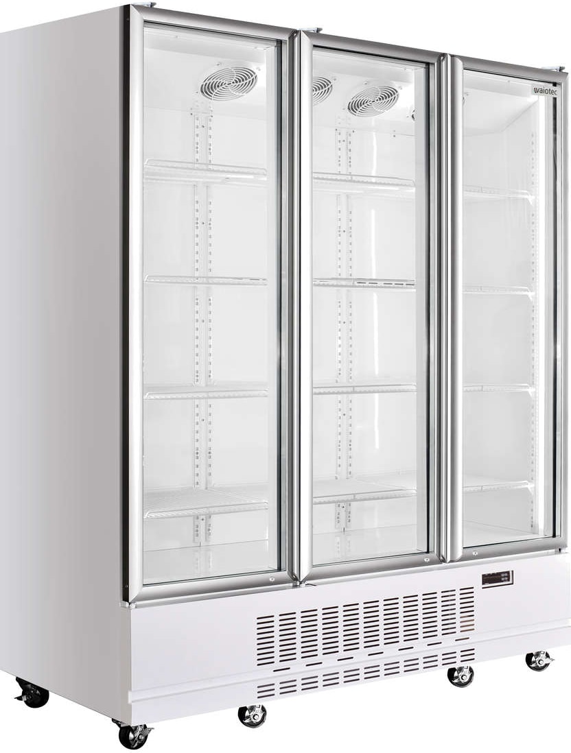 Frigorífico expositor para bebidas blanco 3 puertas vidrio abatibles 1360L ventilado 0 a 7°C LED con cerradura profesional Vaiotec Topline 12722
