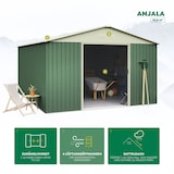 thumbnail of Hoggar - Caseta Metálica Jardín 15,5m2 Anjala - 4 Rejillas - Verde y Beige - Puerta Corredera Doble - Techo Dos Aguas - Cobertizo Metal Almacenaje