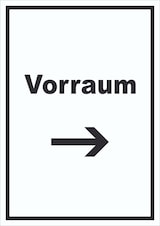 thumbnail of Vorraum Schild mit Text und Richtungspfeil rechts Diele Vorzimmer hochkant A4 (210x297mm)